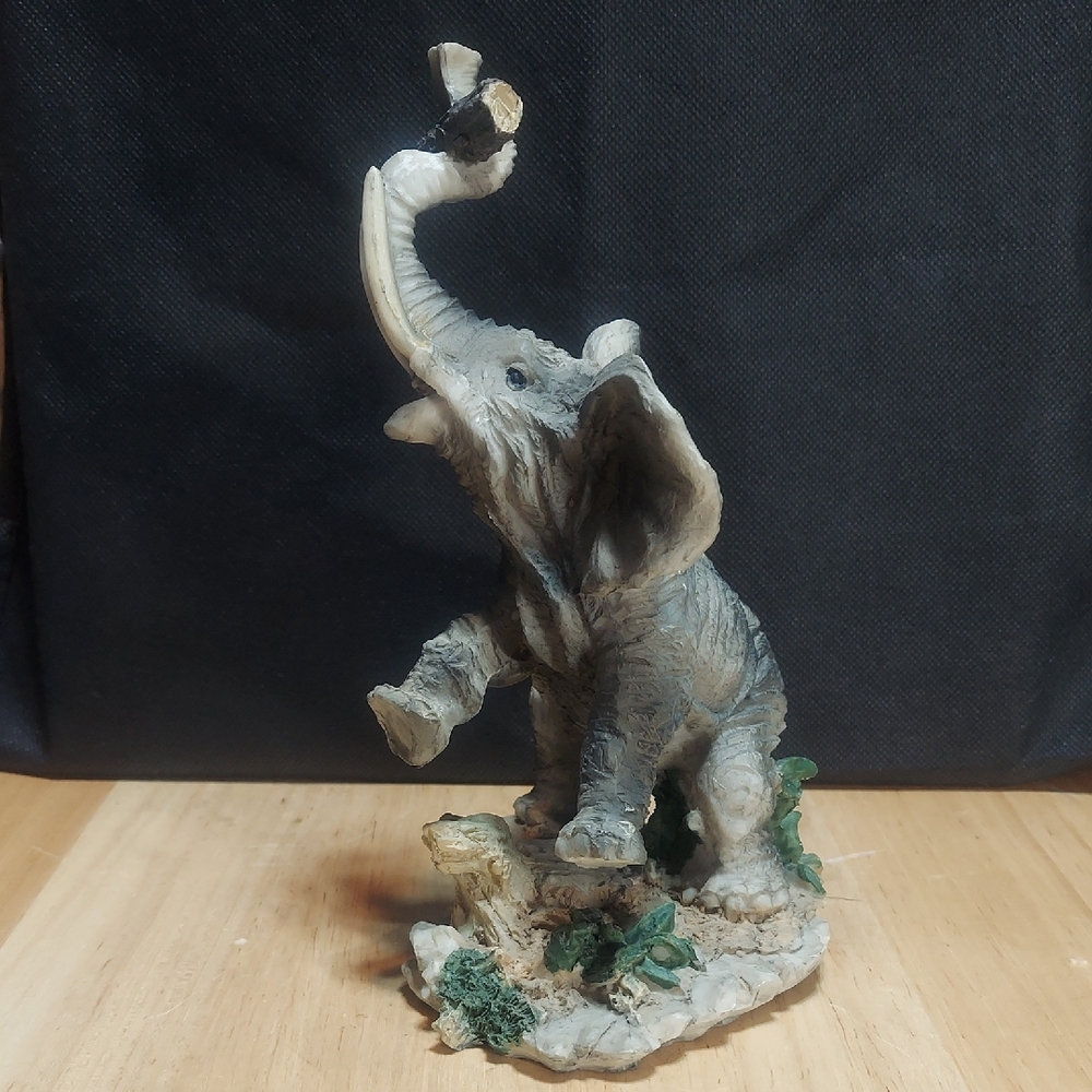 Resin Elephant Figurine with Raised Trunk – Good Luck Symbol & Home Decor